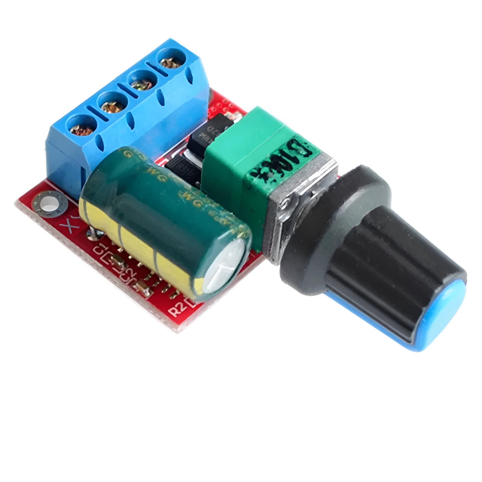PWM DC motor speed controller with adjustment knob for 5V-35V systems up to 5A