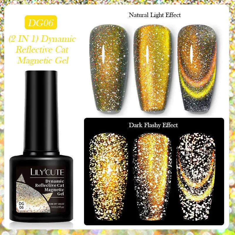 Cat eye series nail polish gel with diamond fragments and glitter in six fluorescent colour options