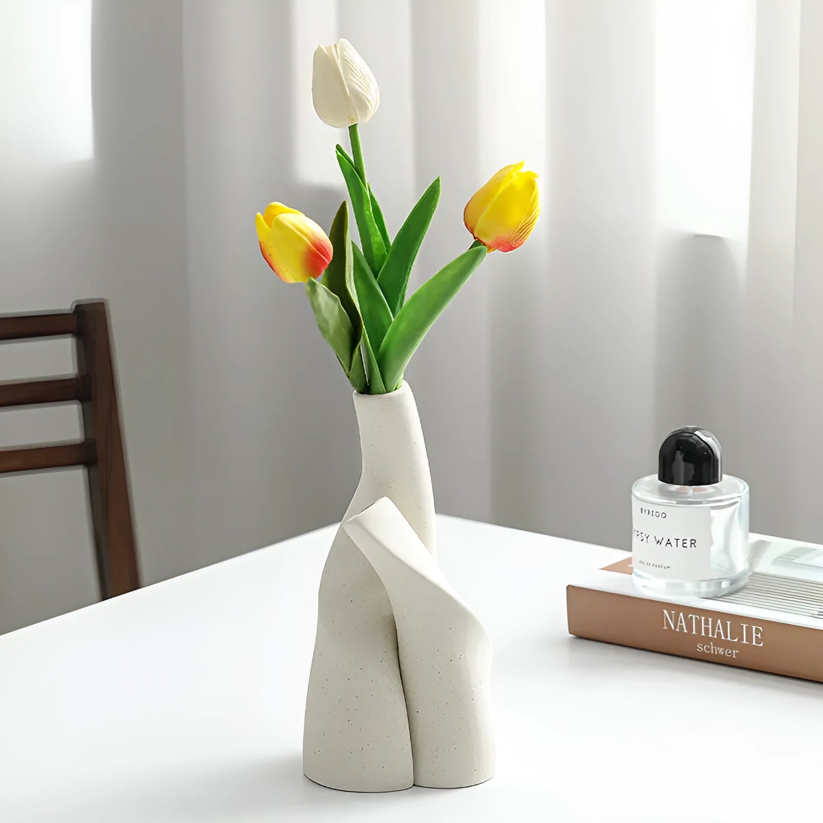 Nordic ceramic shaped double vase in Cream Colour for home decoration ornament