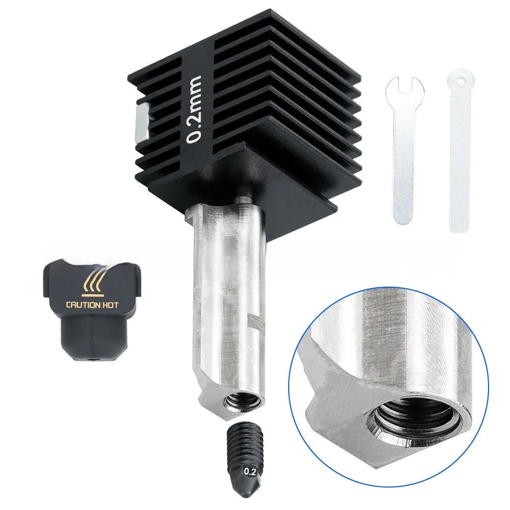 Bambu Lab A1 Mini hot end nozzle assembly set with four hardened steel nozzles and black silicone sleeves