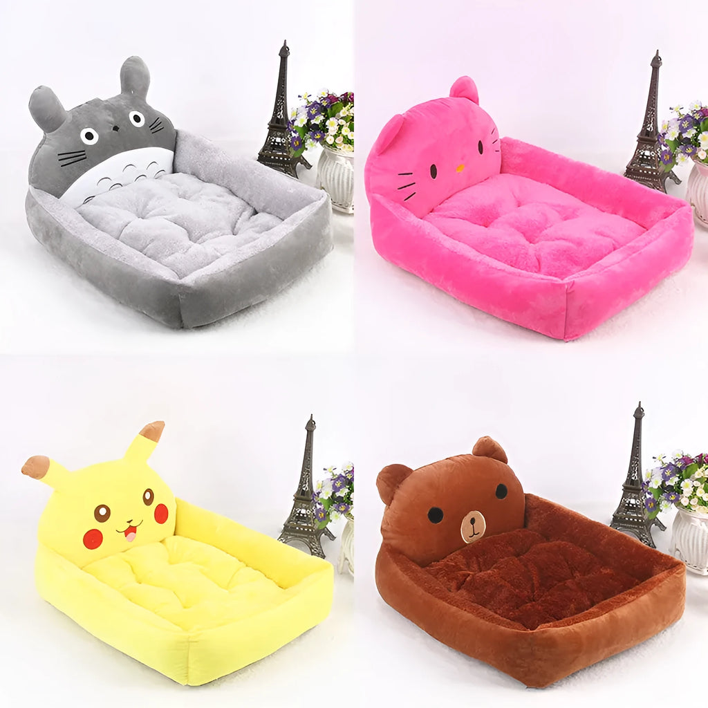 Cartoon-style sofa pet bed for small dogs and cats in a plush fabric with a removable washable cover