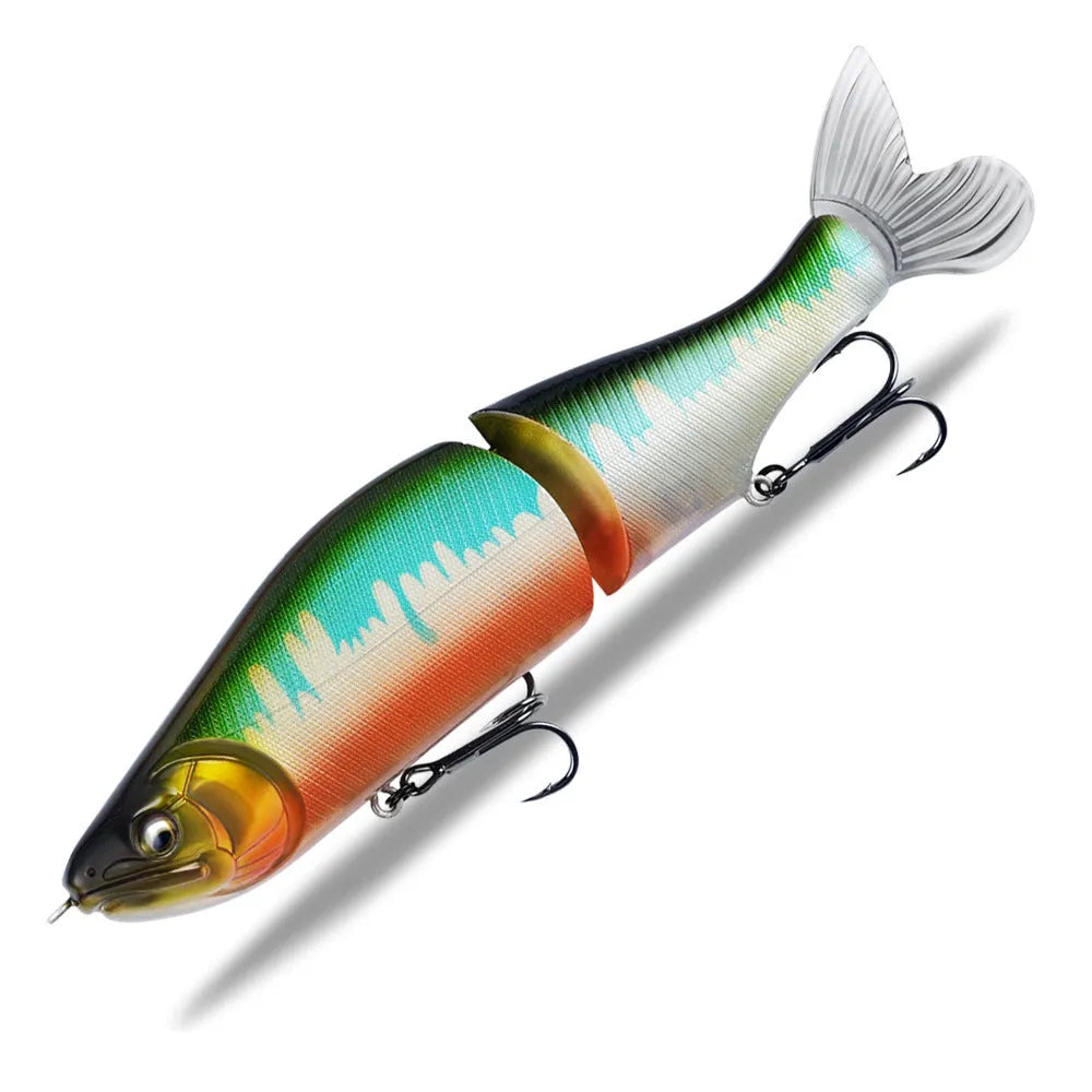 185mm plastic bass fishing swimming bait shown in one of fifteen available colours.