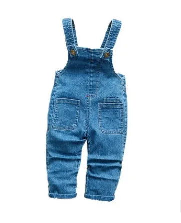 Cotton bib jeans children's overalls high-waist button zipper soft treatment suitable height 80-110cm
