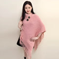 Women's triangular cashmere-acrylic blend shawl cape with tassel details in wine red colour