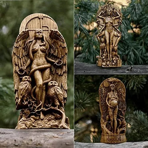 A detailed resin sculpture of a Greek goddess statue, 22 centimetres tall, for garden or altar decoration.