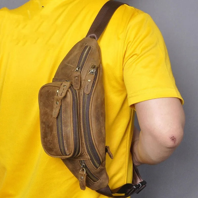 Leather shoulder messenger bag in retro style with adjustable crossbody strap