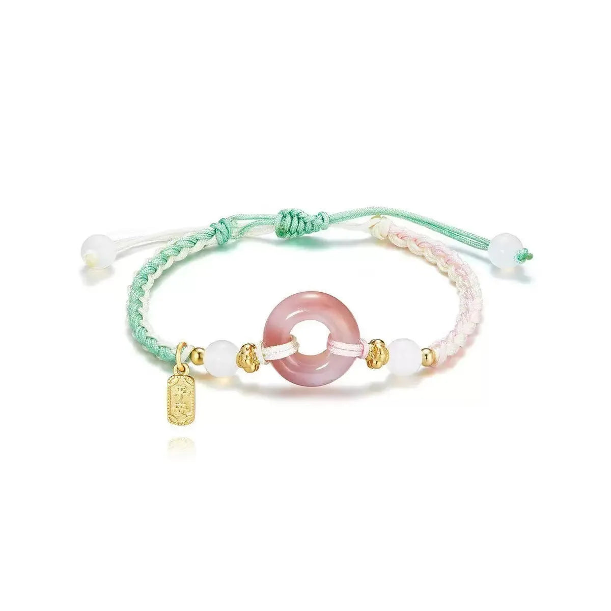 DIY woven watch band bracelet with peace buckle in peach blossom colours green pink black