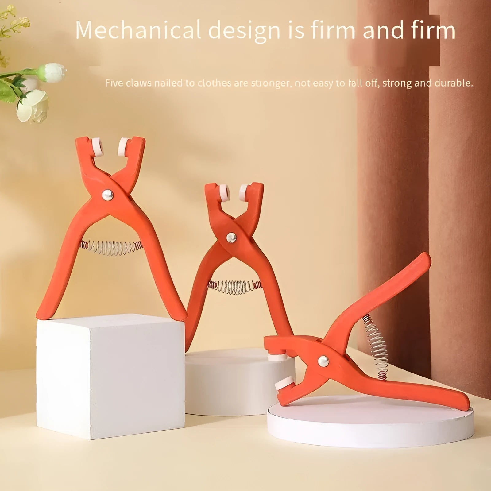 Stainless steel no-sew five claw button clasp and pliers for clothing, size 9.5mm.