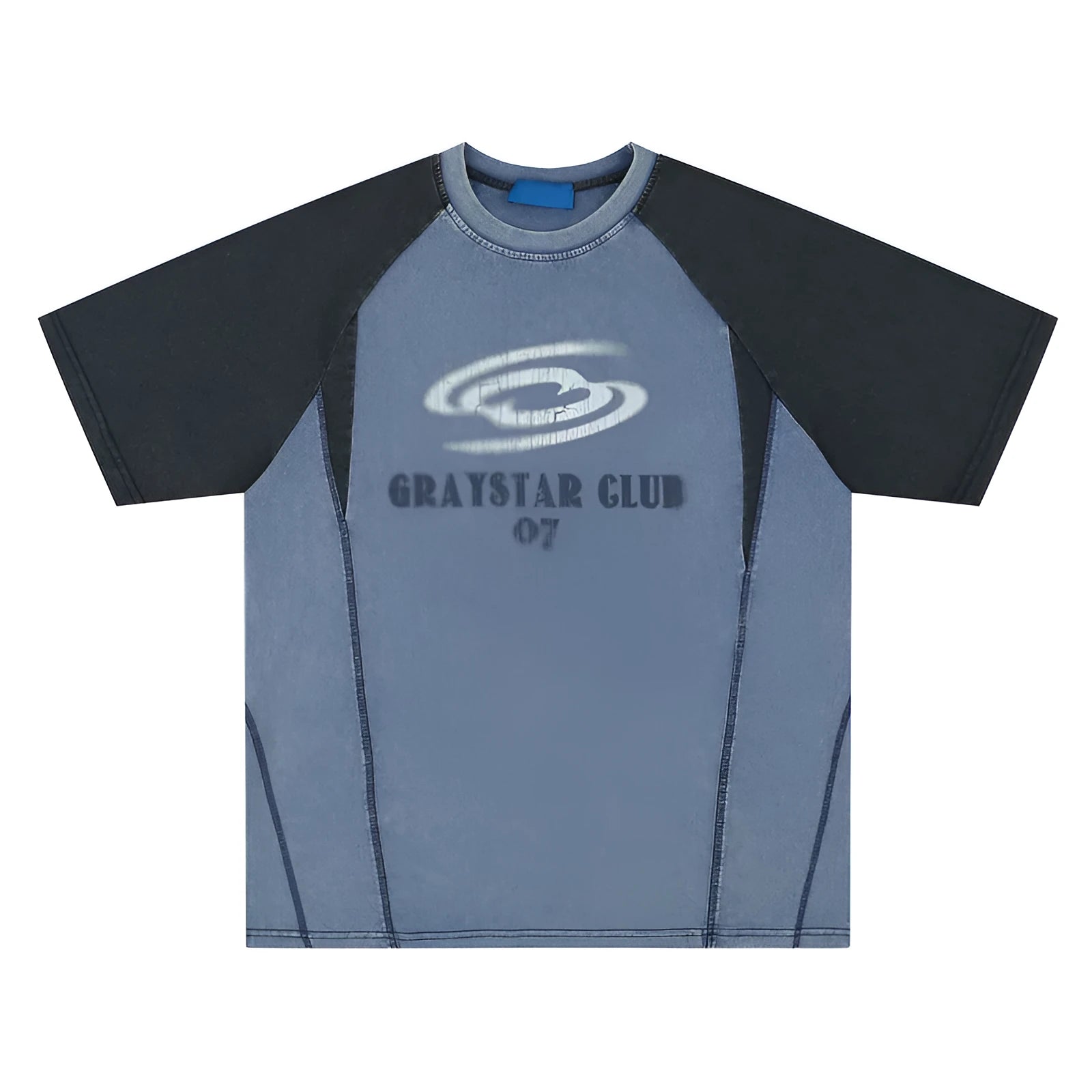 Men's blue hip hop letter print t-shirt with raglan sleeves and loose fit casual style