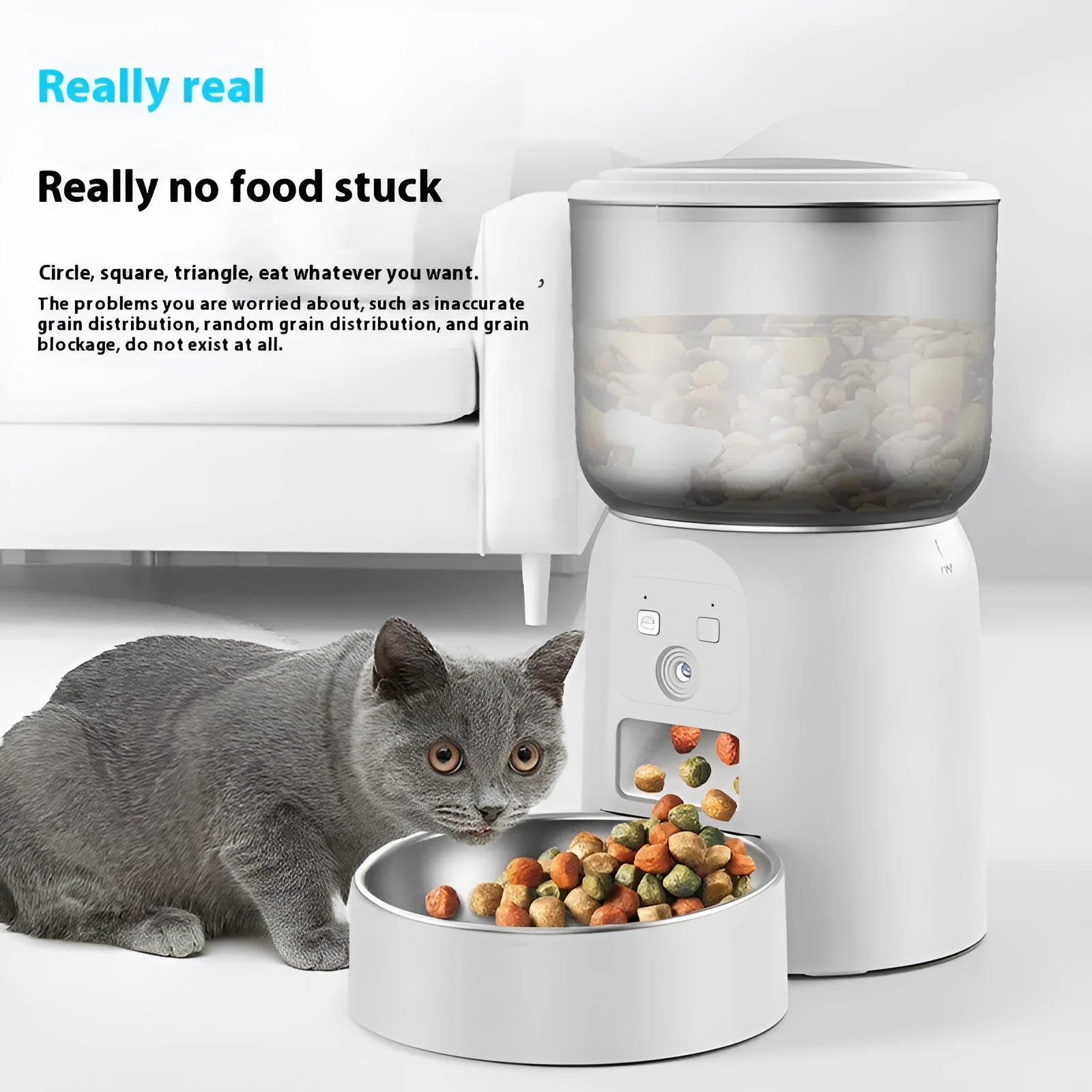 White Pet Intelligence automatic pet feeder with stainless steel food tray and moisture-proof design for dogs and cats