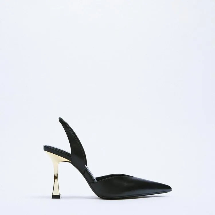 Women's patent leather pointed high heels in apricot colour with shallow mouth design, Korean style