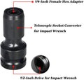 Telescopic 1/2-inch to 1/4-inch socket adapter with hexagonal handle and extension sleeve