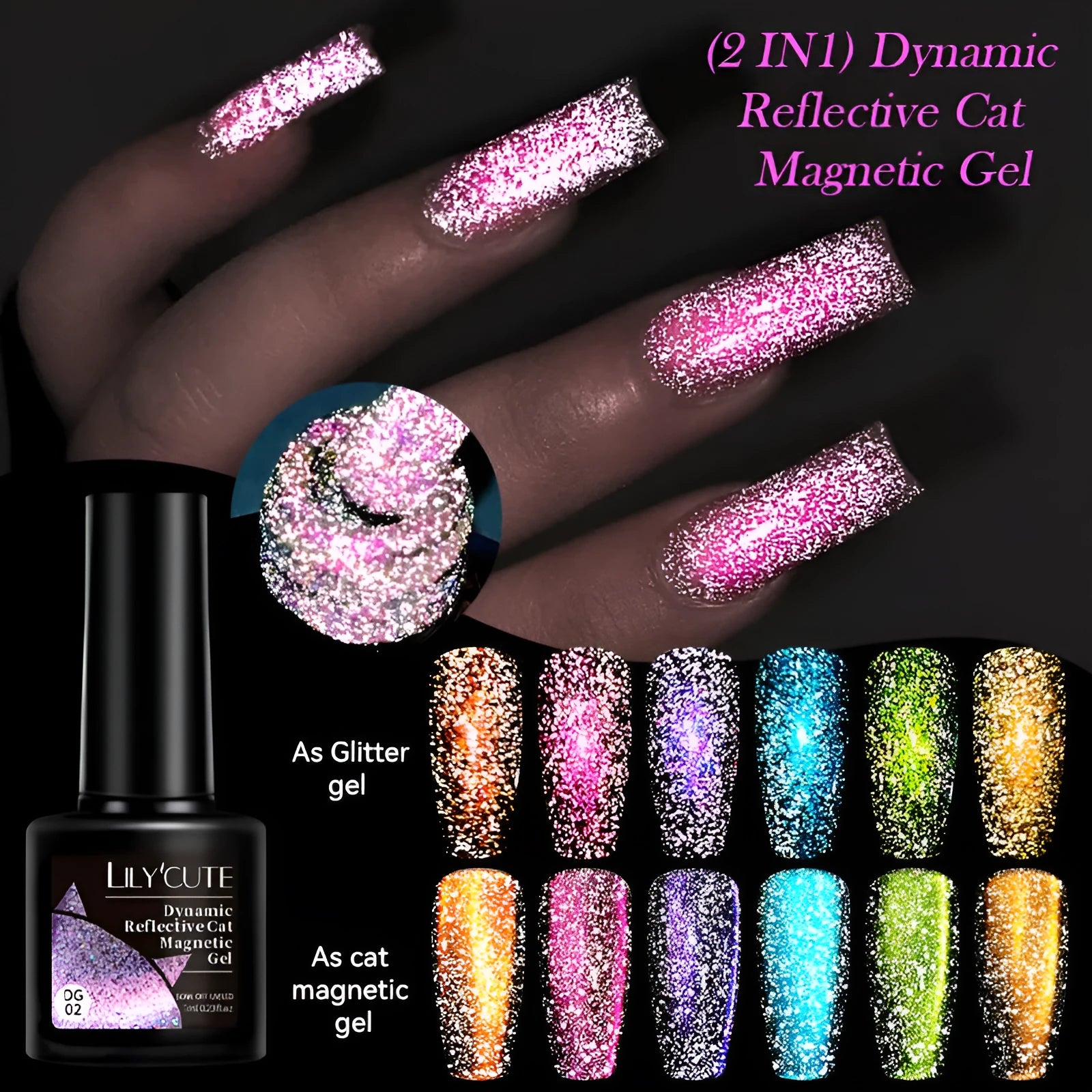 Cat eye series nail polish gel with diamond fragments and glitter in six fluorescent colour options