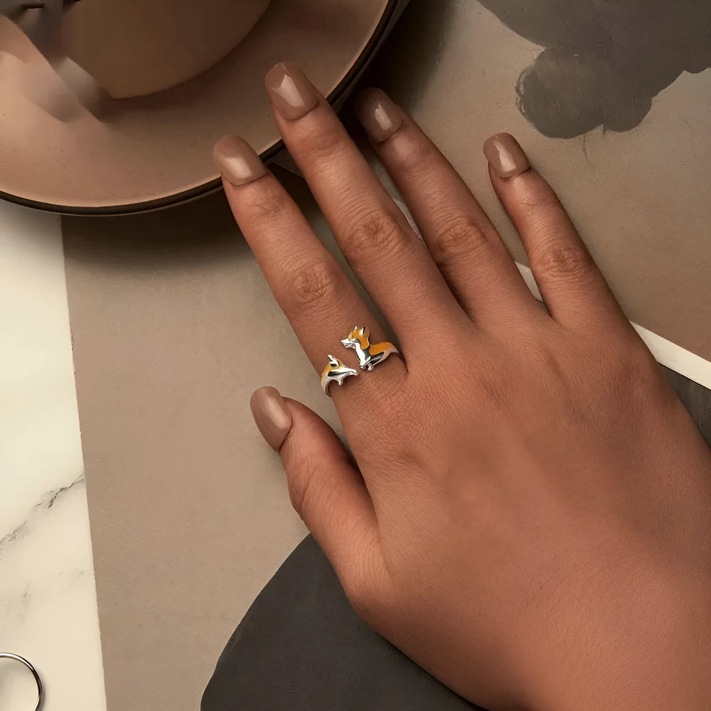 Silver corgi pet ring with cartoon design and electroplated SCR1014-E finish