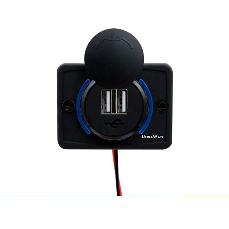 Black car USB charger adapter for 12 volt vehicle installation with 5V 3.1A output
