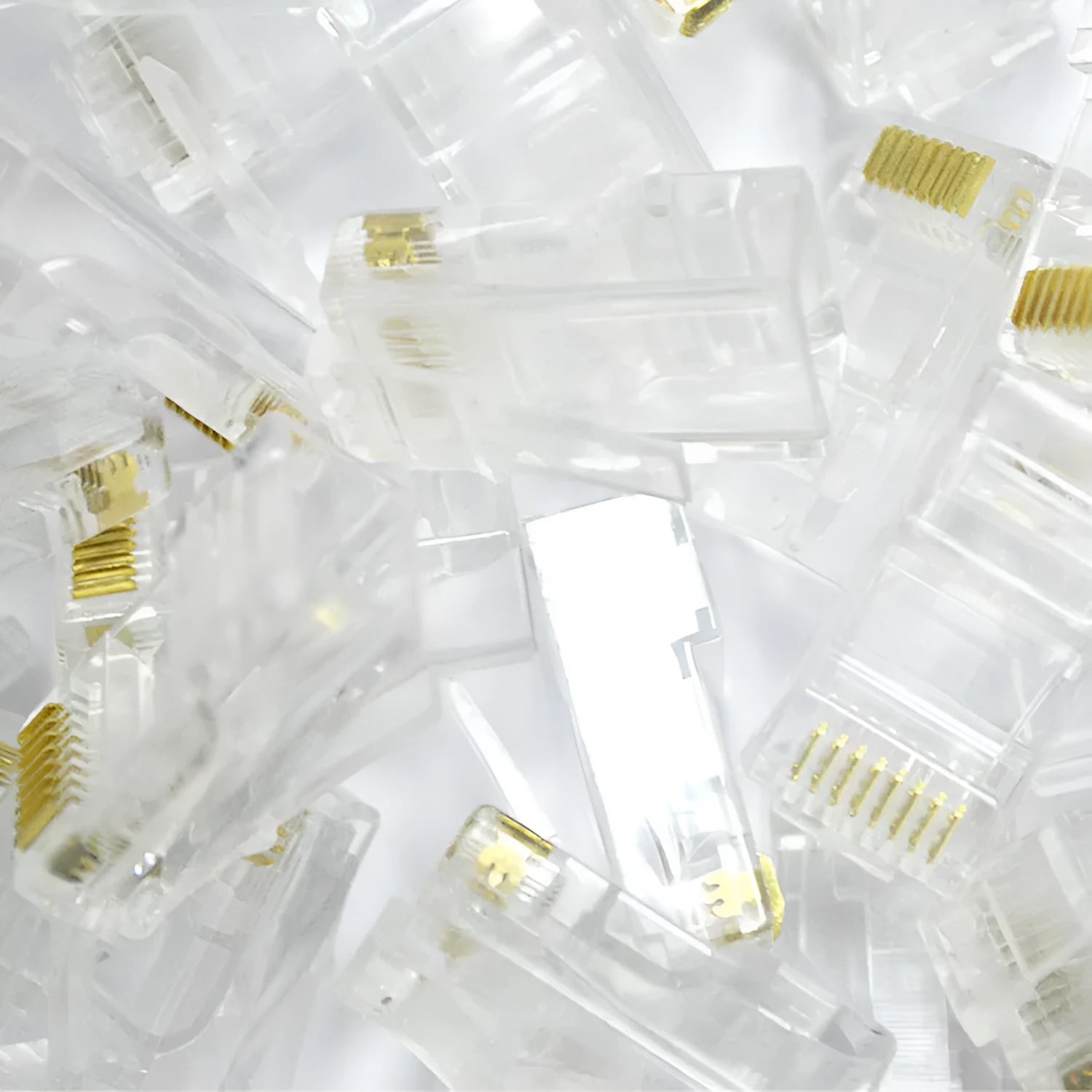 White RJ45 network crystal head modular plug with gold-plated three-fork contacts