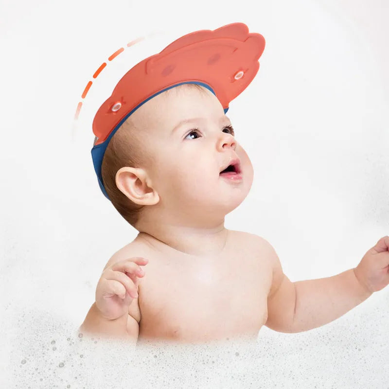 Adjustable plastic baby shower cap protector in blue colour for hair washing
