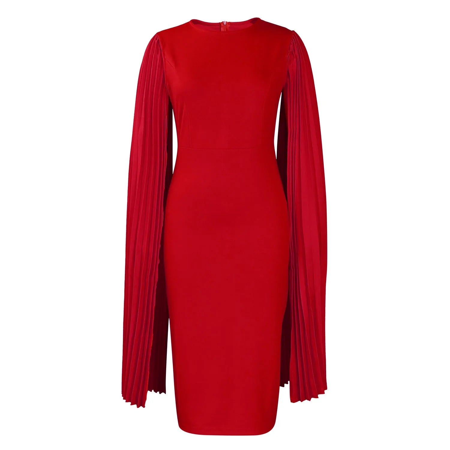 Women's long sleeve evening dress with pleated shawl collar in a choice of colours.