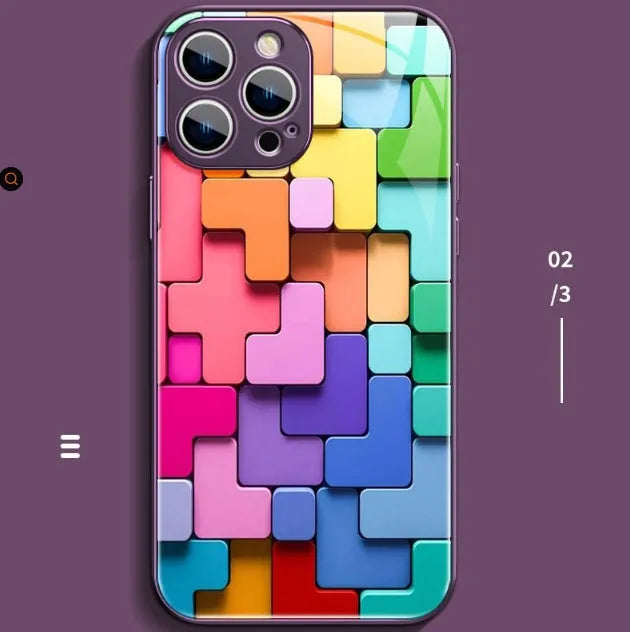 Silicone iPhone case with colourful geometric building block cartoon design