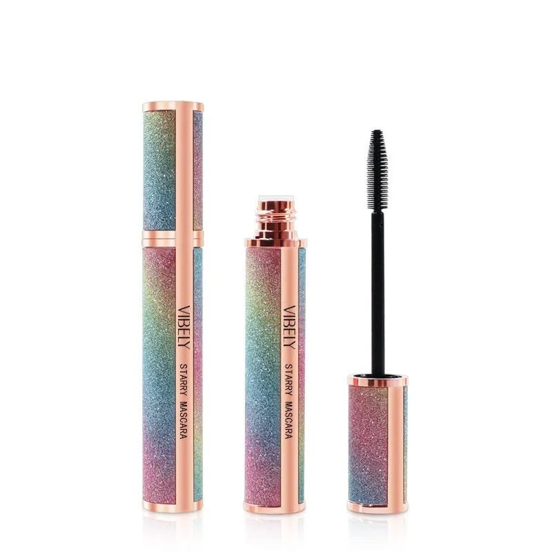Black waterproof mascara with applicator brush for long thick curling lashes