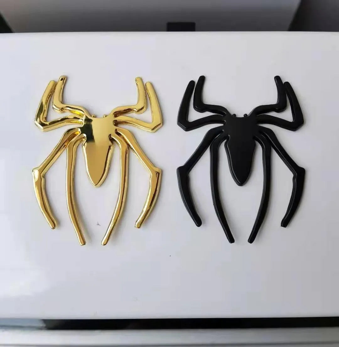 Three-dimensional metal spider bumper sticker with zinc alloy construction measuring 7x5cm