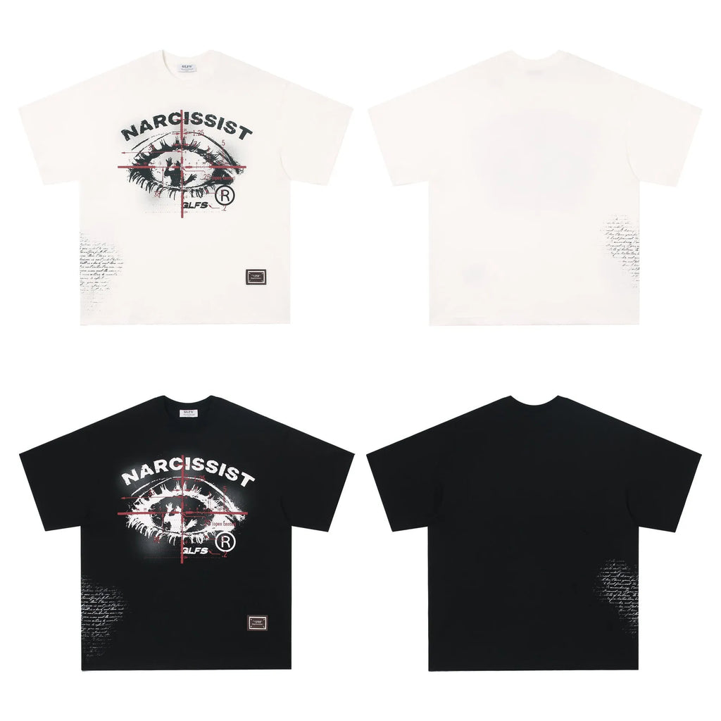 American retro hip hop gothic pure cotton T-shirt with letter design in black and white colour options