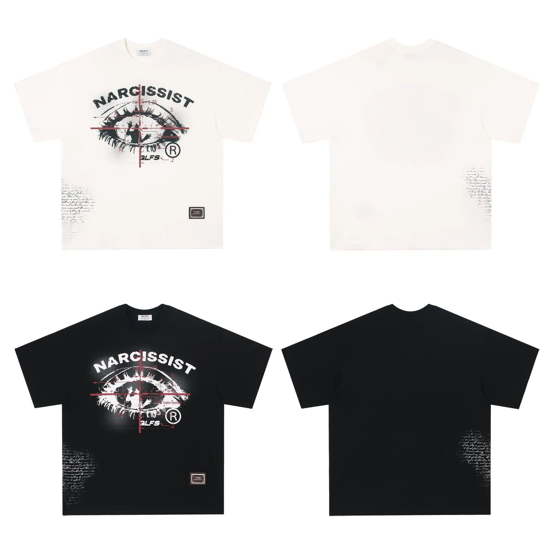 American retro hip hop gothic pure cotton T-shirt with letter design in black and white colour options