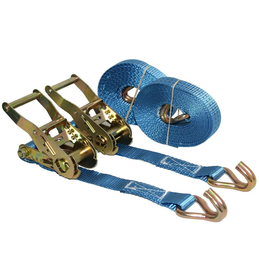 Ratchet tensioner double hook binding strap with steel triangle hooks and polyester webbing