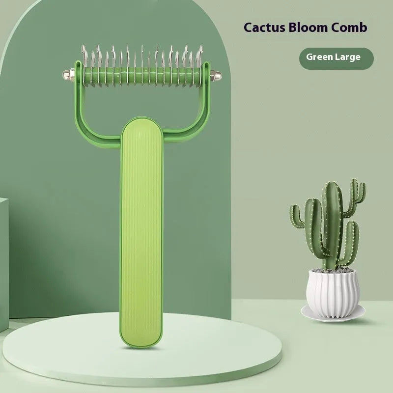 Green and grey dog grooming comb for untying knots, showing small and large size options.