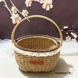 Hand-woven hemp rope basket in natural straw measuring 19cm by 12cm in coffee brown colour