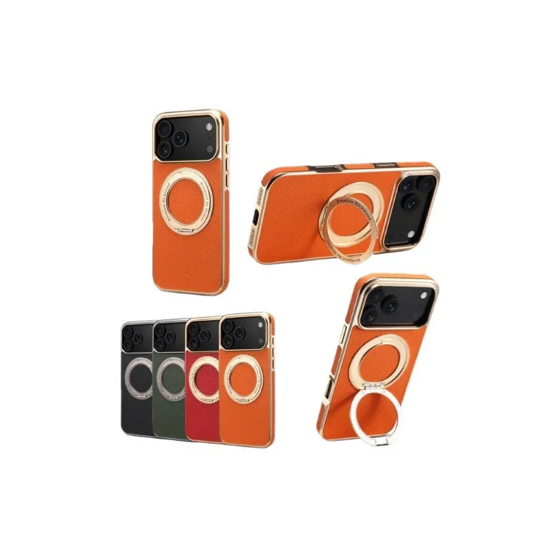 Denior genuine leather electroplating magnetic phone case with bracket for Apple iPhone