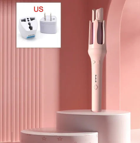 White automatic hair curler with 32mm barrel and AC power plug
