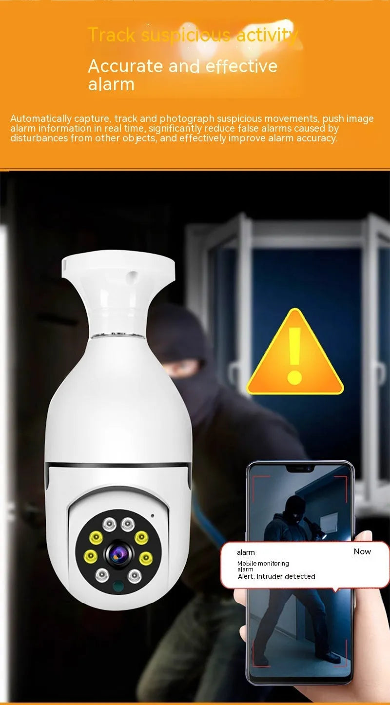 Wireless wifi bulb camera with 1080p resolution and full colour night vision measuring 5cm by 12cm