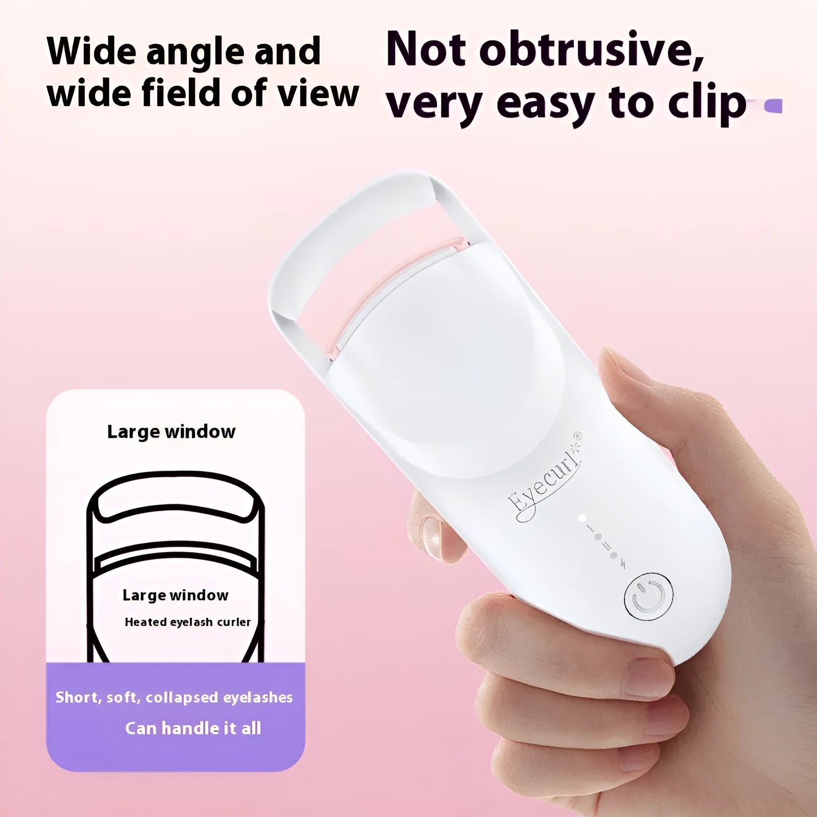 Electric eyelash curler with USB charging cable in cream white, maca pink or vanilla apricot colour options