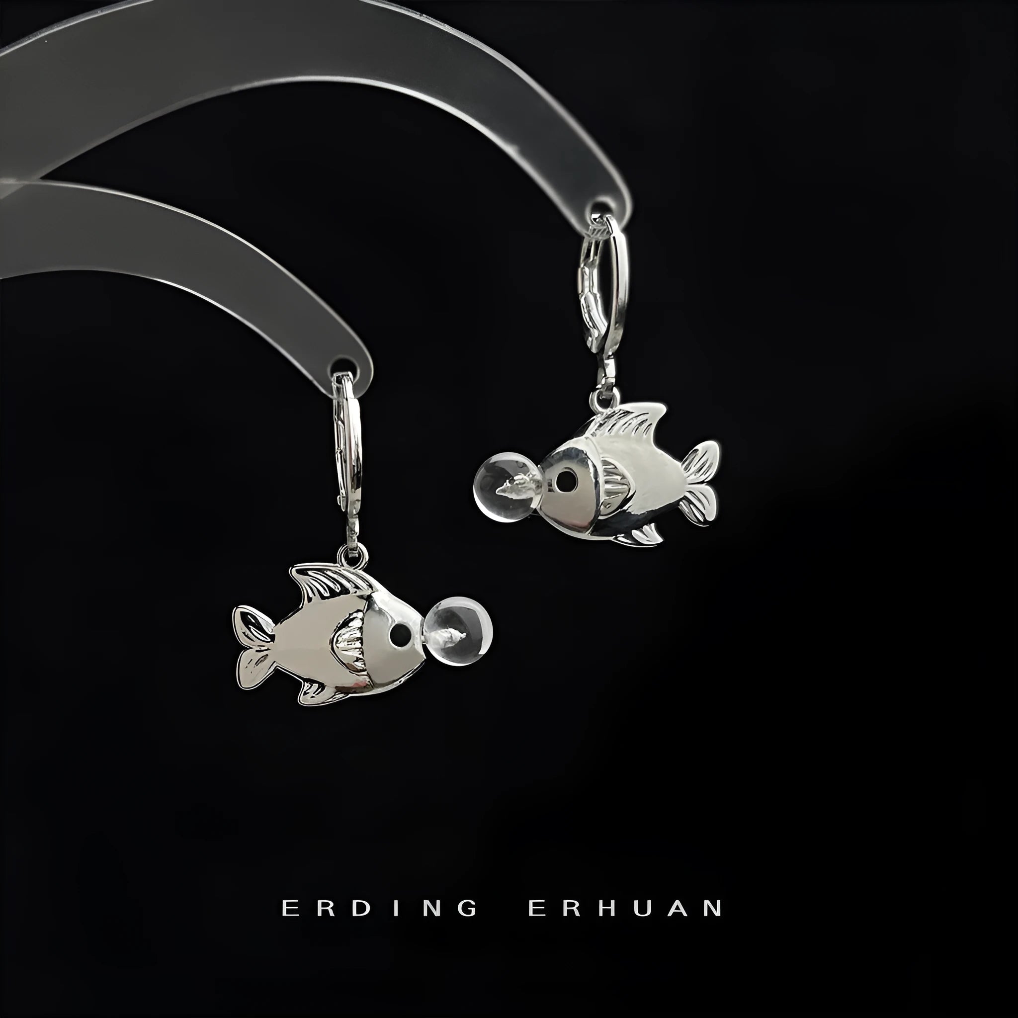 Bubble fish goldfish design copper earrings with electroplating treatment for women