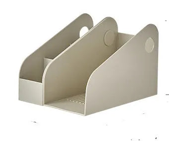 Plastic desktop stationery organiser with two grid compartments in ivory white colour