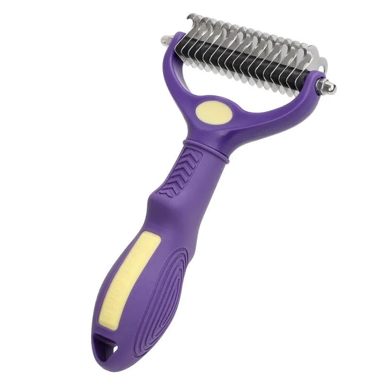Purple double-sided plastic pet grooming comb for dogs and cats