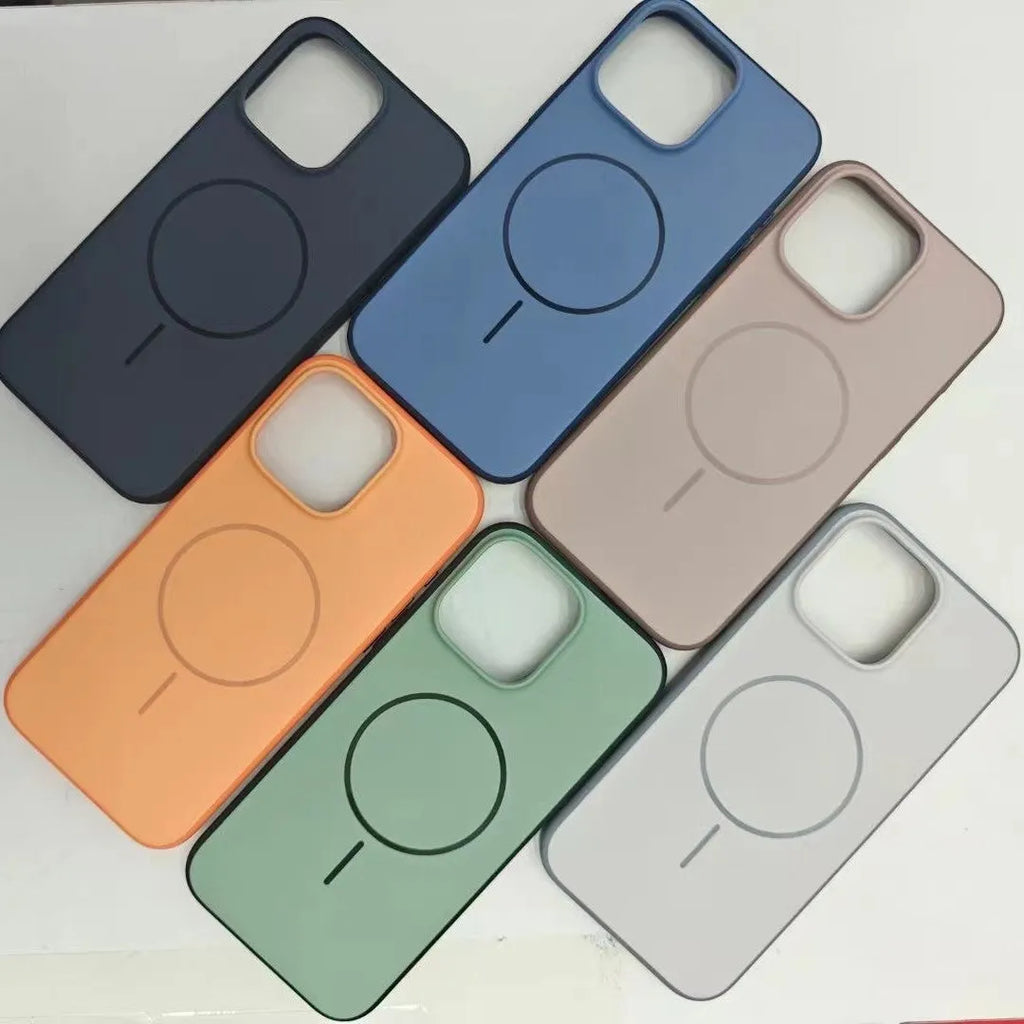 Blue magnetic iPhone case with a frosted finish and a dedicated AI camera button on the side.