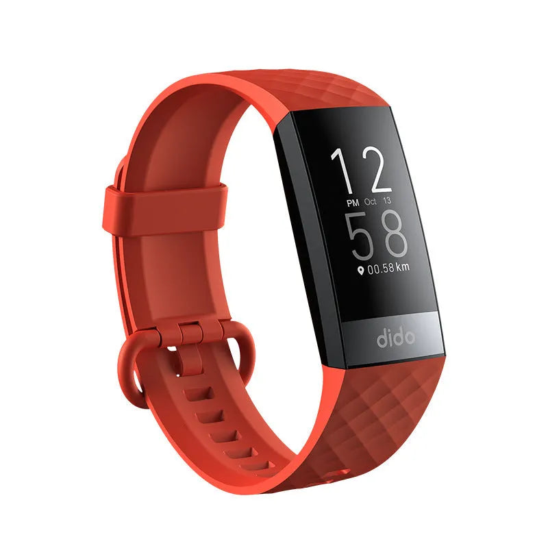 Black smart health bracelet with blood pressure and ECG monitoring on wrist showing 1.1-inch display screen