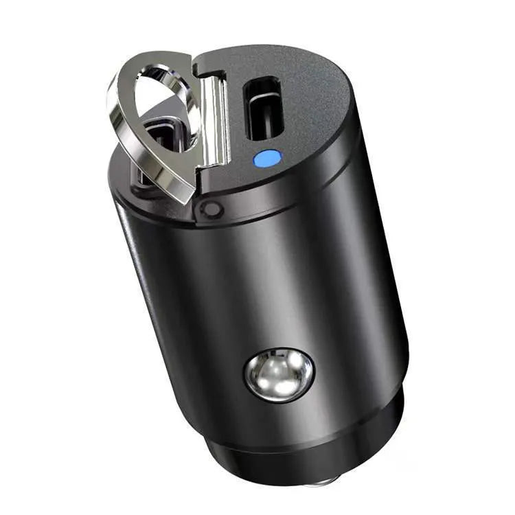 Black mini 30W car cigarette lighter charger with PD QC fast charging