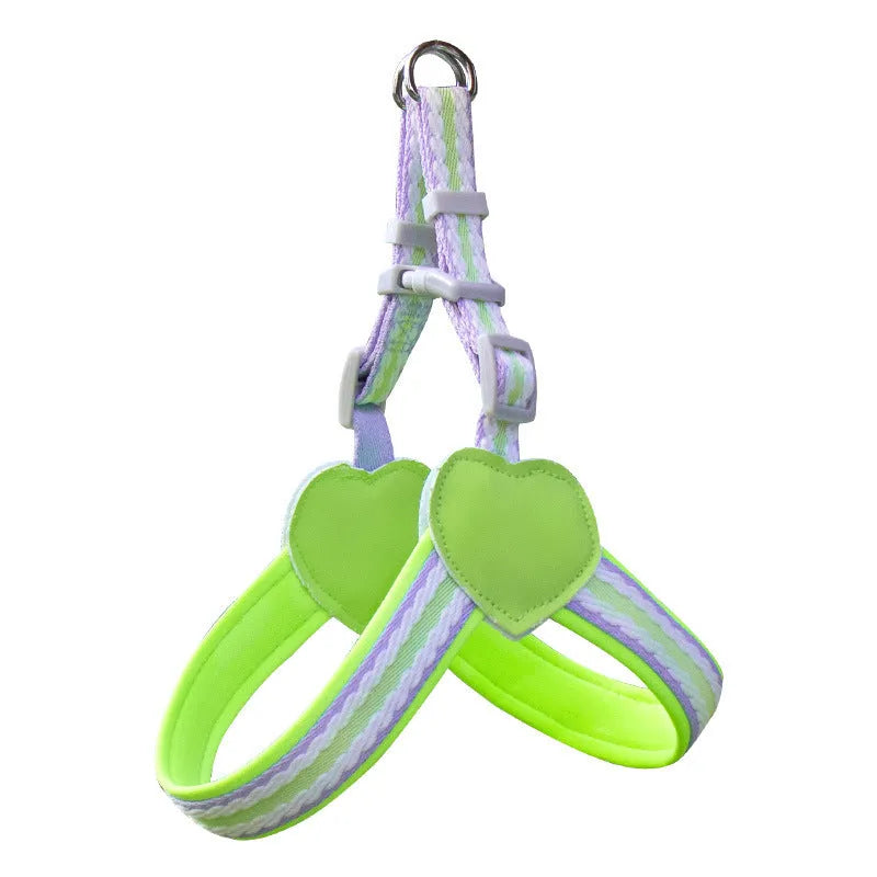Nylon dog walking chest strap vest with hand-held rope in emerald green