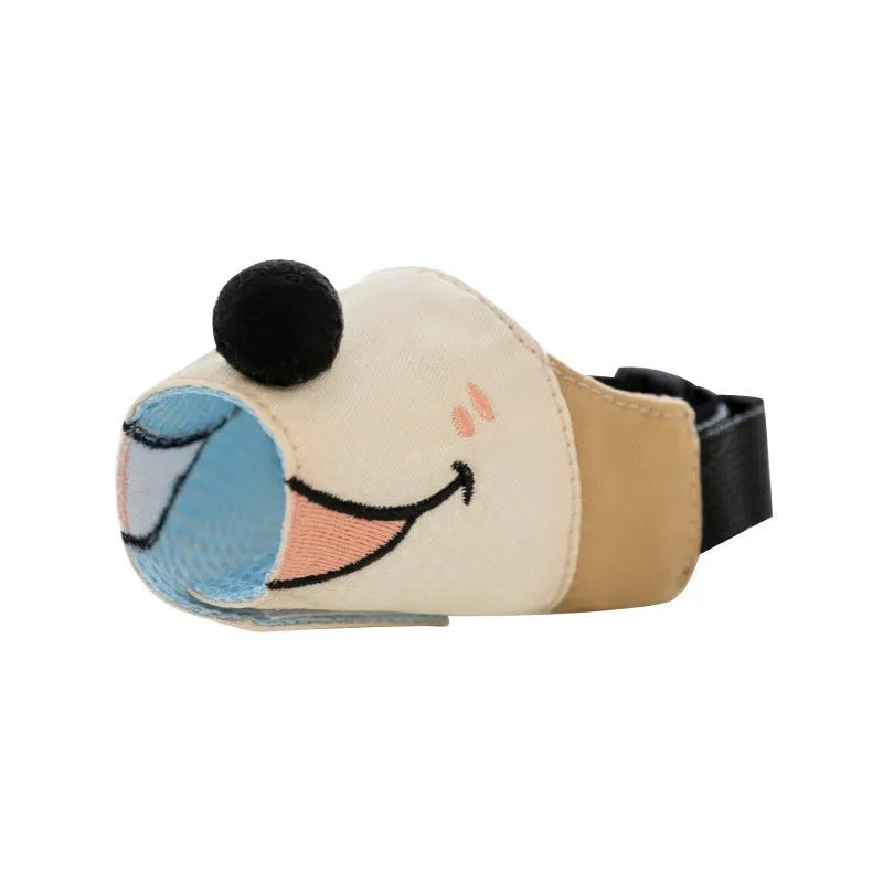 Canvas dog muzzle mouth cover in Ollie Brown Bear colour with weight-based sizing for 3kg to 50kg dogs