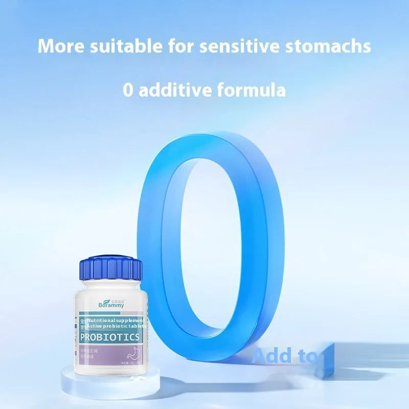 Bottle containing 180 pet probiotic tablets for dog and cat digestive health support