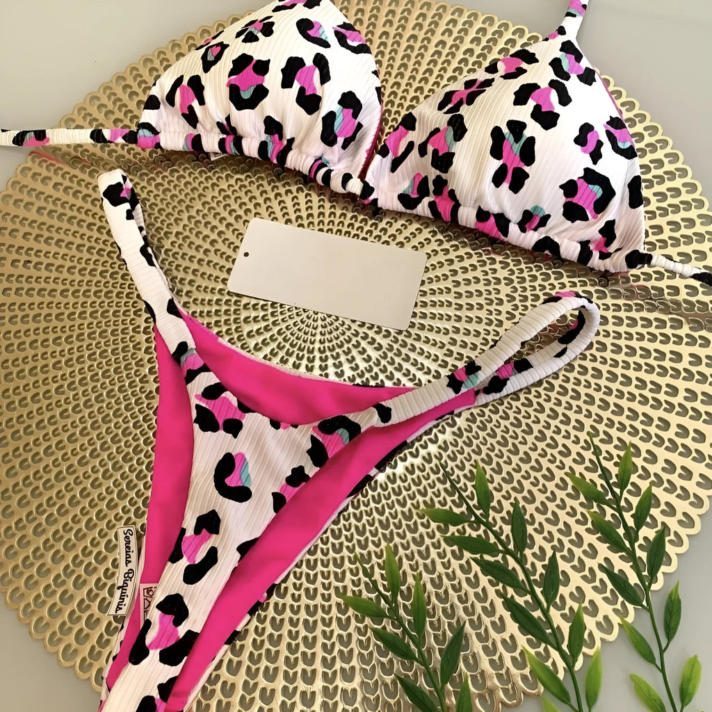 Women's printed bikini swimsuit in quick-drying nylon with cotton lining, briefs style for swimming sports
