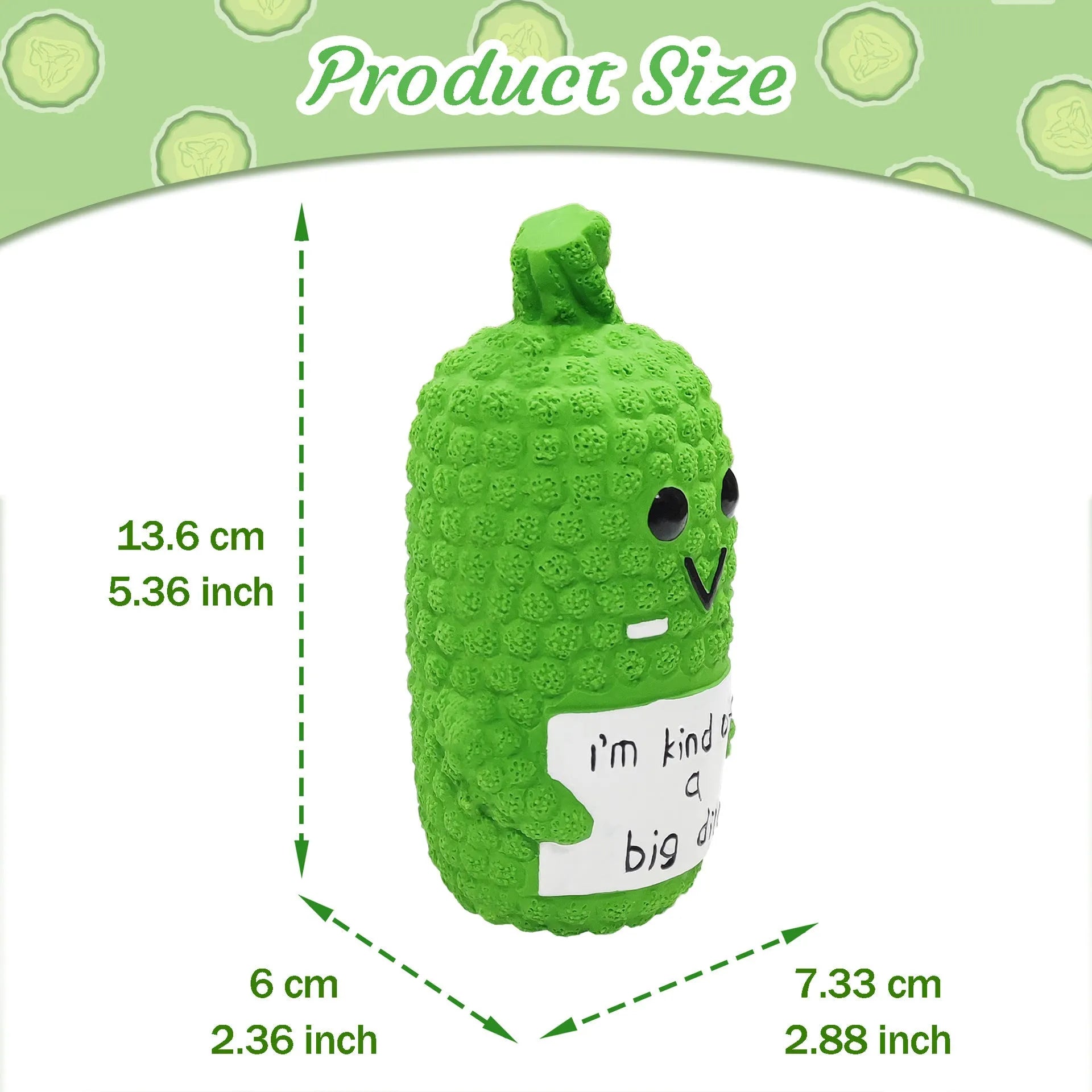 Green pickle-shaped squeaky dog chew toy with textured nubs for dental cleaning
