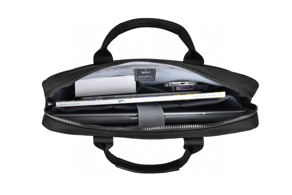 Black Oxford cloth computer handbag with multiple compartments for 14-inch or 15.6-inch laptops and accessories