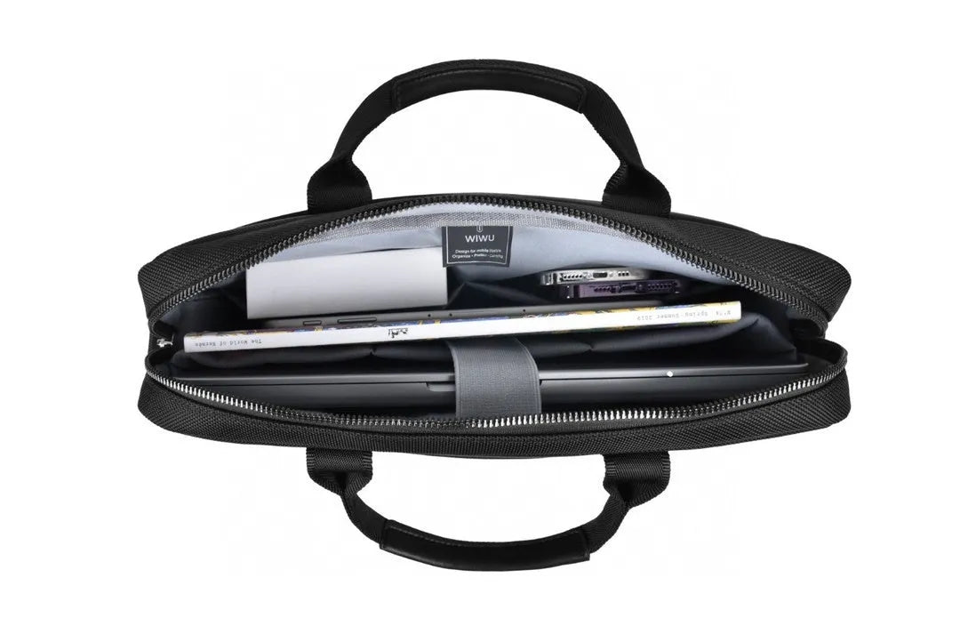 Black Oxford cloth computer handbag with multiple compartments for 14-inch or 15.6-inch laptops and accessories