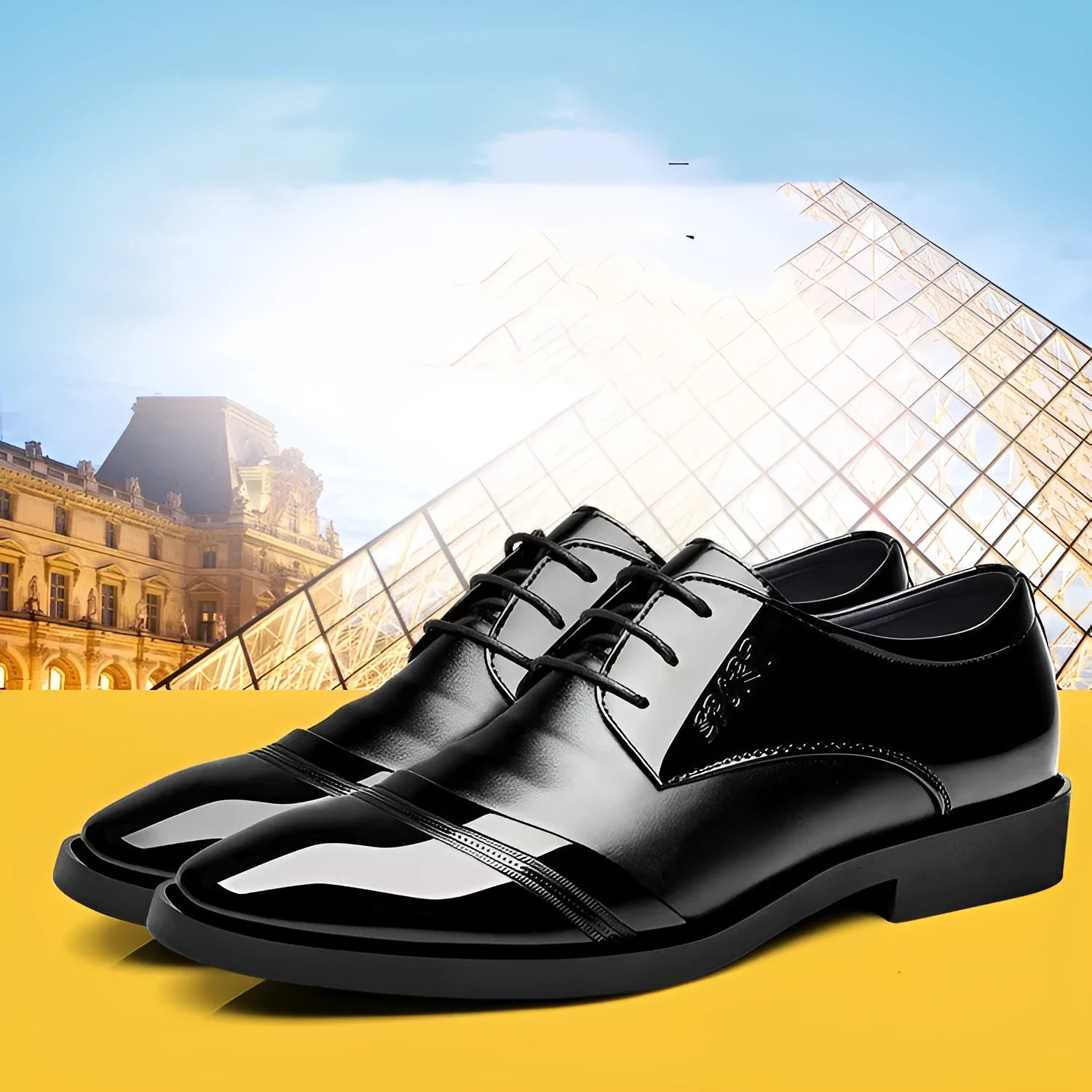 Men's casual Korean pointed PU leather shoes with stitching detail and rubber sole