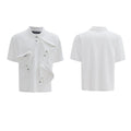 Men's deconstructed collar polo shirt with geometric giant land turtle pattern in short sleeve design