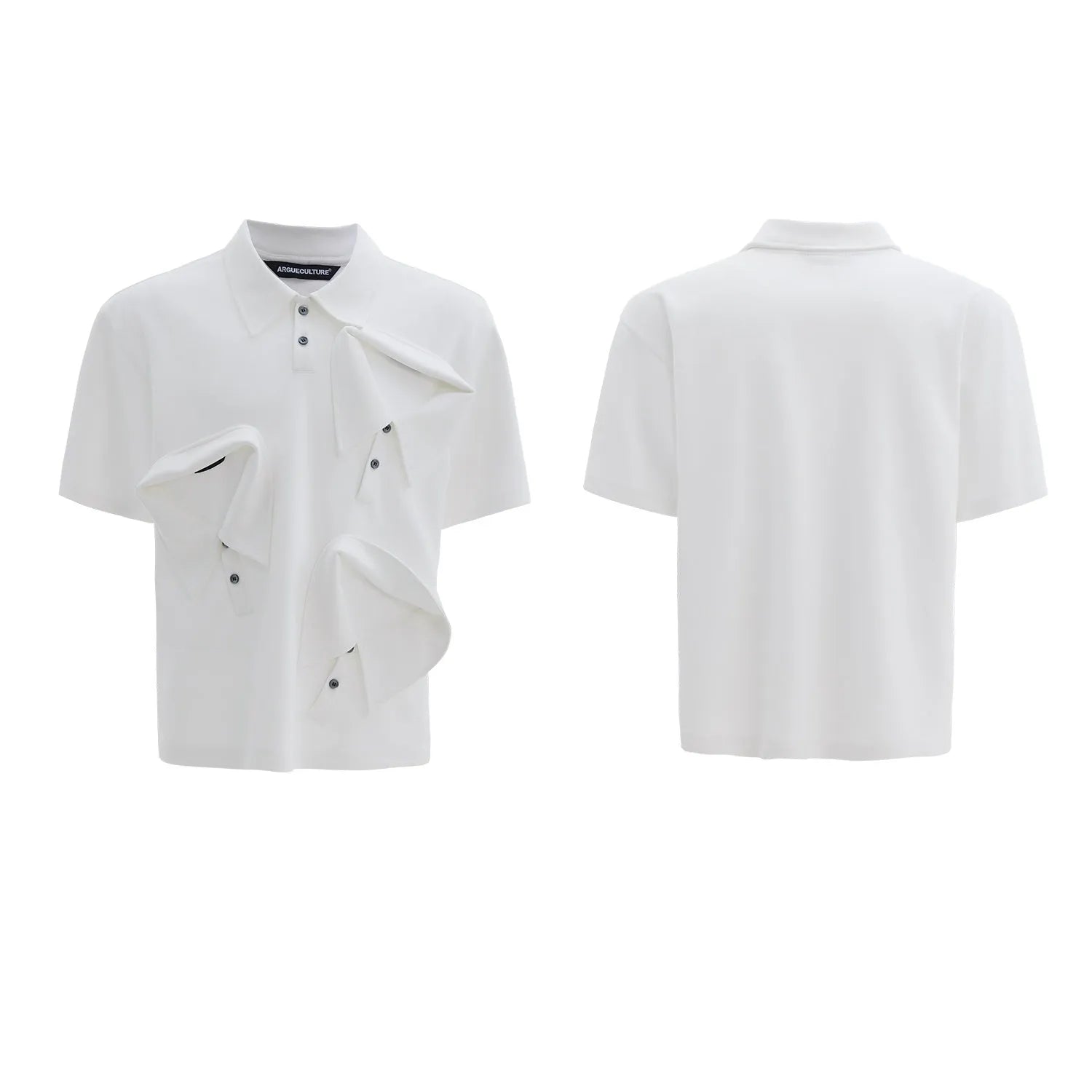 Men's deconstructed collar polo shirt with geometric giant land turtle pattern in short sleeve design